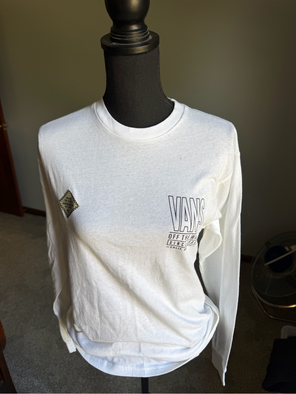 Vans White Long Sleeve Crew Tee with Logo